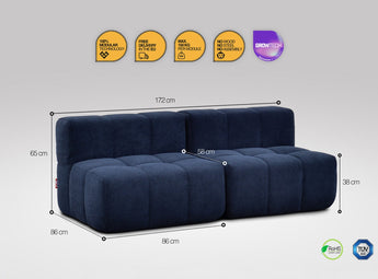 2 teiliges EEAZI modulares Sofa – 2 Mittelelementelemmel, in blauer Farbe