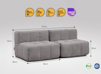 2 teiliges EEAZI modulares Sofa – 2 Mittelelementelemmel, in grauer Farbe