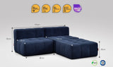 EEAZI modulares Sofa - 2 Mittelelemente, 1 Hocker - blau