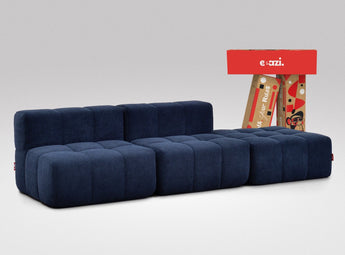 EEAZI modulares Sofa 2 Mittelelemente, 1 Hocker in Kombination, in blauer Farbe