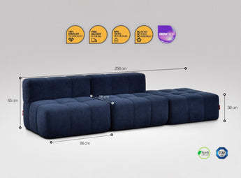 3-teiliges EEAZI Sofa – 2 Mittelelemente, 1 Hocker, in blauer Farbe, Version 2