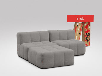EEAZI modulares Sofa 2 Mittelelemente, 1 Hocker in Kombination, in grauer Farbe