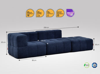 3-teiliges EEAZI Sofa – 1 Eckelement, 1 Mittelelement, 1 Hocker, in blauer Farbe, Version 1