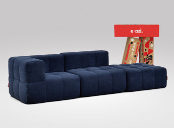 EEAZI modulares Sofa 1 Eckelement, 1 Mittelelement, 1 Hocker in Kombination, in blauer Farbe