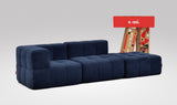 EEAZI modulares Sofa 1 Eckelement, 1 Mittelelement, 1 Hocker in Kombination, in blauer Farbe