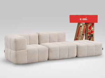 EEAZI modulares Sofa 1 Eckelement, 1 Mittelelement, 1 Hocker in Kombination, in Beige