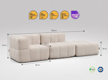 3-teiliges EEAZI Sofa – 1 Eckelement, 1 Mittelelement, 1 Hocker, in beiger Farbe , Version 1