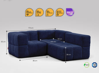 3-teiliges EEAZI Sofa – 1 Eckelement, 2 Mittelelemente modul, in blauer Farbe, Version 1