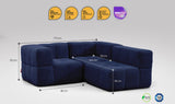 3-teiliges EEAZI Sofa – 1 Eckelement, 2 Mittelelemente modul, in blauer Farbe, Version 1