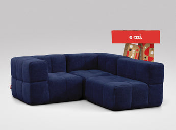 EEAZI modulares Sofa 1 Eckelement, 2 Mittelelemente in Kombination, in blauer Farbe