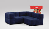 EEAZI modulares Sofa 1 Eckelement, 2 Mittelelemente in Kombination, in blauer Farbe