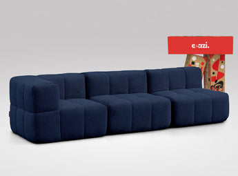 EEAZI modulares Sofa 1 Eckelement, 2 Mittelelemente in Kombination, in blauer Farbe