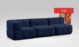 EEAZI modulares Sofa 1 Eckelement, 2 Mittelelemente in Kombination, in blauer Farbe