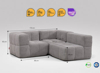 3-teiliges EEAZI Sofa – 1 Eckelement, 2 Mittelelemente modul, in grauer Farbe, Version 1