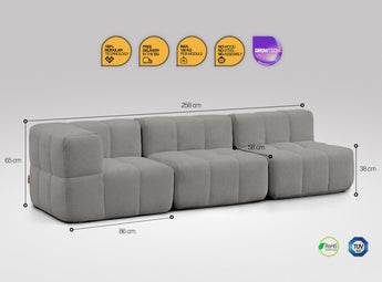 3-teiliges EEAZI Sofa – 1 Eckelement, 2 Mittelelemente modul, in grauer Farbe, Version 2