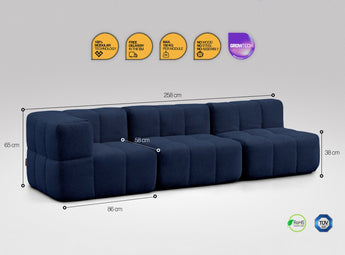 3-teiliges EEAZI Sofa – 1 Eckelement, 2 Mittelelemente modul, in blauer Farbe, Version 2