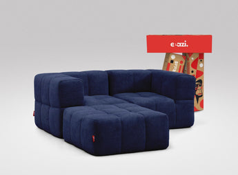 EEAZI modulares Sofa 2 Eckelementelem, 1 Hocker in Kombination, in blauer Farbe