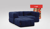 EEAZI modulares Sofa 2 Eckelementelem, 1 Hocker in Kombination, in blauer Farbe