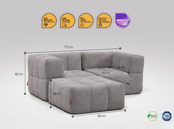 3-teiliges EEAZI Sofa – 2 Eckelementelemmel, 1 Hockerval, in grauer Farbe