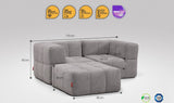 3-teiliges EEAZI Sofa – 2 Eckelementelemmel, 1 Hockerval, in grauer Farbe