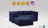 3-teiliges EEAZI Sofa – 2 Eckelementelemmel, 1 Hockerval, in blauer Farbe