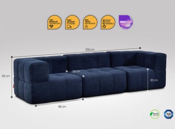 3-teiliges EEAZI Sofa – 2 Eckelementelemmel, 1 Mittelelementelemmel, in blauer Farbe, Version 2