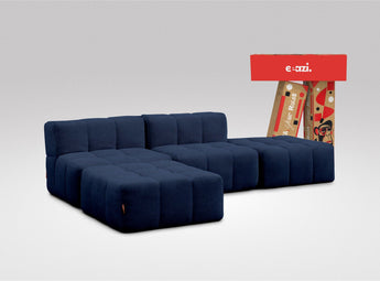 EEAZI modulares Sofa 2 Mittelelemente, 2 Hocker im Set, in blauer Farbe