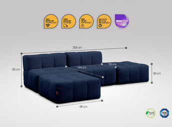 4-teiliges EEAZI-Sofa– 2 Mittelelemente, 2 Hocker, in blauer Farbe, Version 1