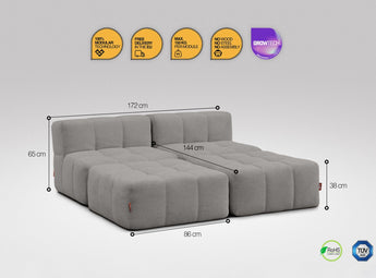 EEAZI modulares Sofa - 2 Mittelelemente, 2 Hocker - grau
