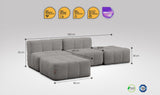 4-teiliges EEAZI-Sofa– 2 Mittelelemente, 2 Hocker, in grauer Farbe, Version 1