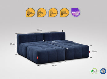 EEAZI modulares Sofa - 2 Mittelelemente, 2 Hocker - blau