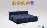 EEAZI modulares Sofa - 2 Mittelelemente, 2 Hocker - blau
