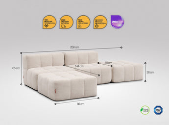 4-teiliges EEAZI-Sofa– 2 Mittelelemente, 2 Hocker, in beiger Farbe , Version 1