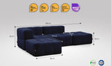 4-teiliges EEAZI-Sofa– 1 Eckelement, 1 Mittelelement, 2 Hocker, in blauer Farbe