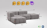 4-teiliges EEAZI-Sofa– 1 Eckelement, 1 Mittelelement, 2 Hocker, in grauer Farbe