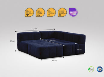 EEAZI modulares Sofa - 1 Eckelement, 2 Mittelelemente, 1 Hocker - blau
