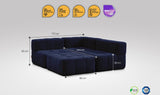 EEAZI modulares Sofa - 1 Eckelement, 2 Mittelelemente, 1 Hocker - blau
