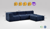 4-teiliges EEAZI-Sofa– 1 Eckelement, 2 Mittelelemente, 1 Hocker, in blauer Farbe, Version 2