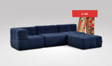 EEAZI Modulares Sofa 1 Eckelement, 2 Mittelelemente, 1 Hocker in Kombination, in blauer Farbe