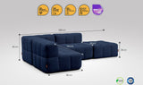 4-teiliges EEAZI-Sofa– 1 Eckelement, 2 Mittelelemente, 1 Hocker, in blauer Farbe, Version 3