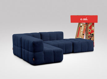 EEAZI modulares Sofa 1 Eckelement, 2 Mittelelemente, 1 Hocker in Kombination, in blauer Farbe