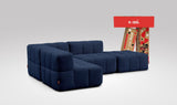 EEAZI modulares Sofa 1 Eckelement, 2 Mittelelemente, 1 Hocker in Kombination, in blauer Farbe