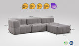 4-teiliges EEAZI-Sofa– 1 Eckelement, 2 Mittelelemente, 1 Hocker, in grauer Farbe, Version 2