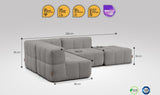 4-teiliges EEAZI-Sofa– 1 Eckelement, 2 Mittelelemente, 1 Hocker, in grauer Farbe, Version 3