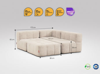 4-teiliges EEAZI-Sofa– 1 Eckelement, 2 Mittelelemente, 1 Hocker, in beiger Farbe , Version 1