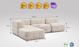 4-teiliges EEAZI-Sofa– 1 Eckelement, 2 Mittelelemente, 1 Hocker, in beiger Farbe , Version 2