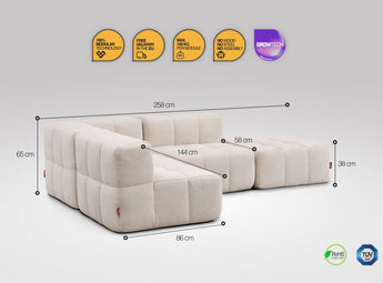 4-teiliges EEAZI-Sofa– 1 Eckelement, 2 Mittelelemente, 1 Hocker, in beiger Farbe , Version 3