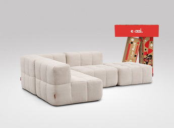 EEAZI modulares Sofa 1 Eckelement, 2 Mittelelemente, 1 Hocker in Kombination, in Beige
