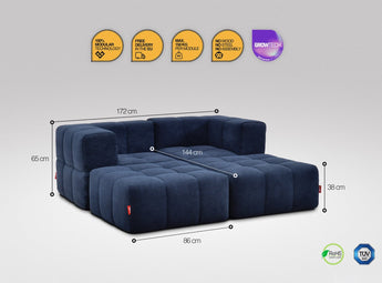 4-teiliges EEAZI-Sofa– 2 Eckelement, 2 Hocker, in blauer Farbe