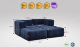 4-teiliges EEAZI-Sofa– 2 Eckelement, 2 Hocker, in blauer Farbe